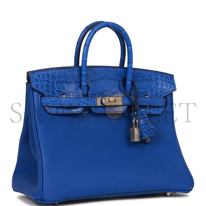 HERMÈS MASTER BIRKIN 25 BLEU ROYAL MATTE ALLIGATOR AND TOGO TOUCH PALLADIUM HARDWARE (25*20*13cm)